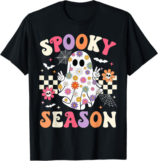 Groovy Spooky Season Ghost Flower Halloween Costume Girls T-Shirt