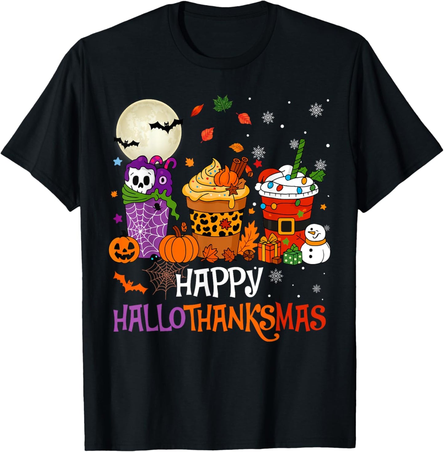 Hallothanksmas Halloween Thanksgiving Christmas Coffee Latte T-Shirt