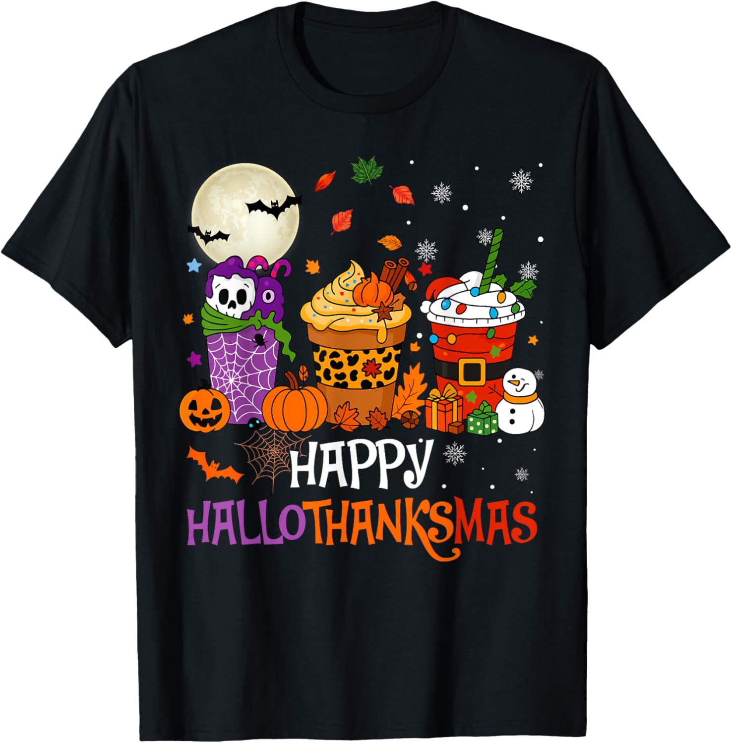 Hallothanksmas Halloween Thanksgiving Christmas Coffee Latte T-Shirt