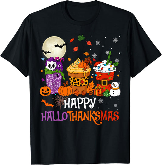 Hallothanksmas Halloween Thanksgiving Christmas Coffee Latte T-Shirt
