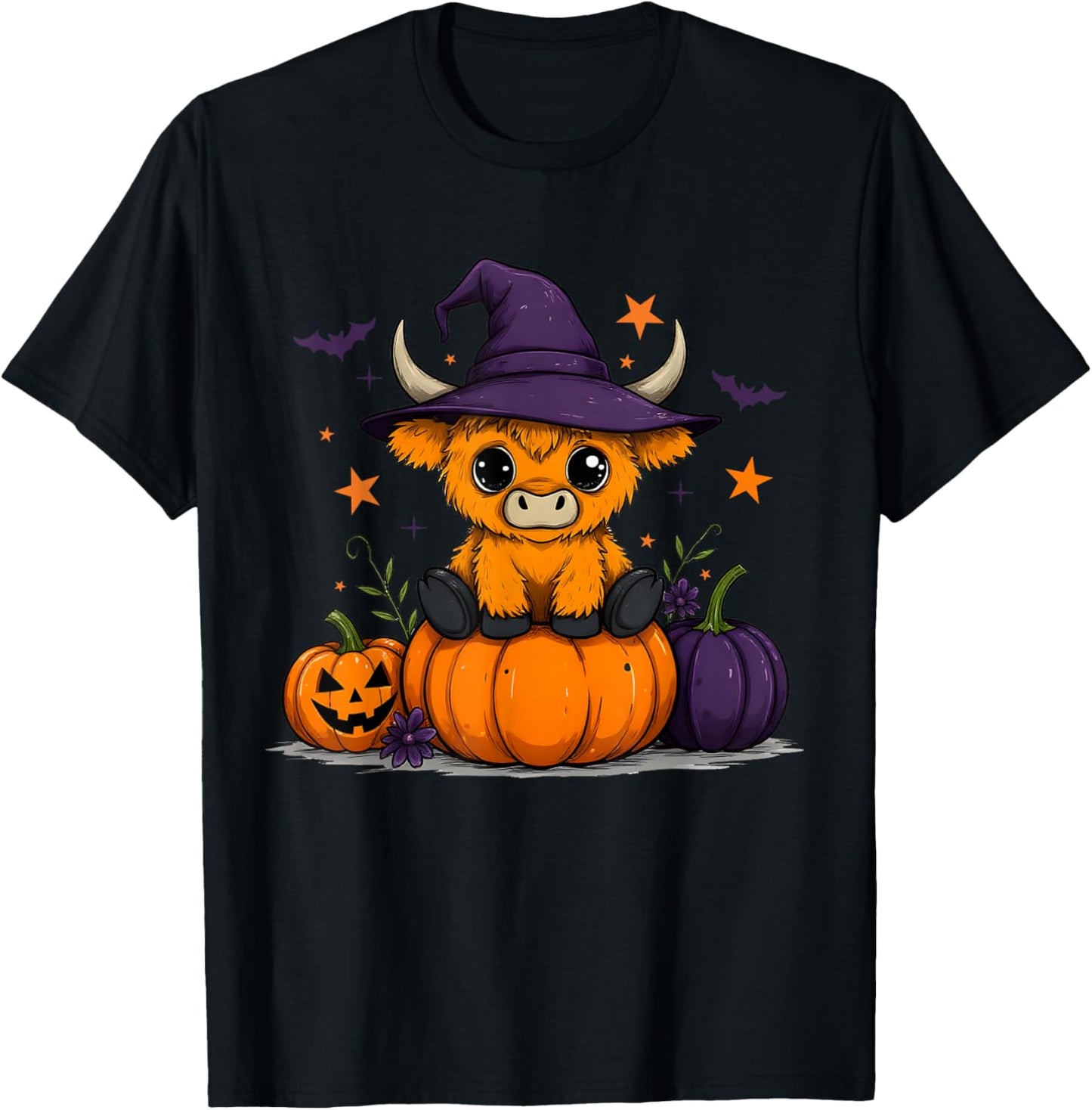 Halloween Highland Cow Witchy Cow Spooky Season Pumpkin T-Shirt