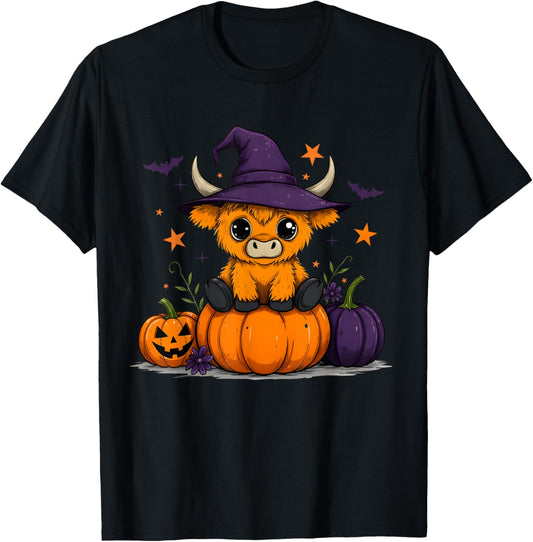Halloween Highland Cow Witchy Cow Spooky Season Pumpkin T-Shirt