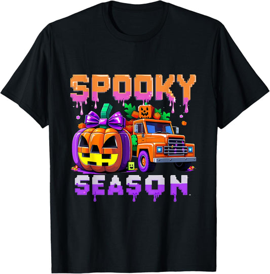 Halloween Spooky Season Pixel Pumpkin Gaming Truck T-Shirt