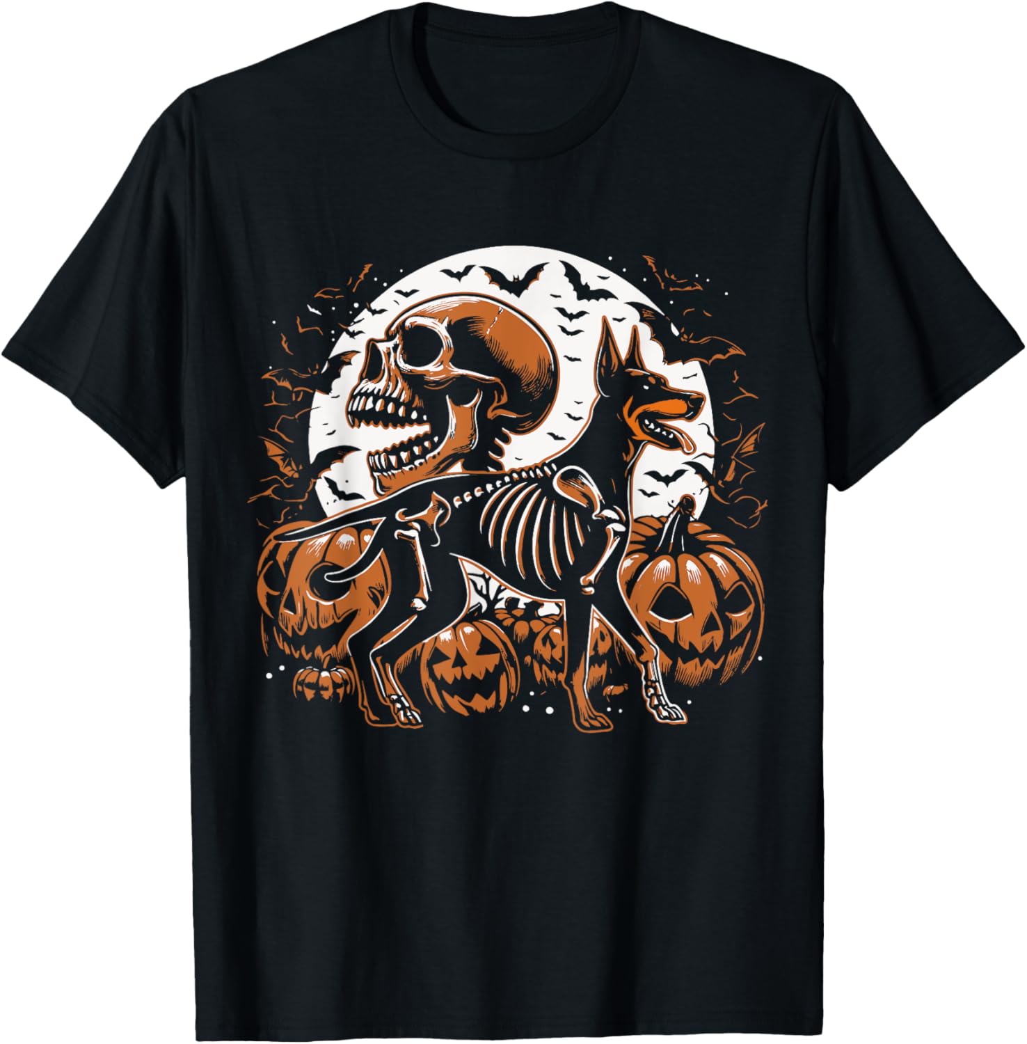 Halloween Skeleton Walking Skeletal Doberman Dog T-Shirt
