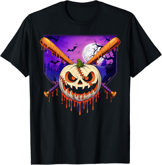 Baseball Dripping Home Plate Spooky Season Pumpkin Boys T-Shirt