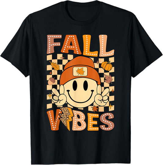Groovy Fall Vibes Smile Face Retro Autumn Vibes Men Women T-Shirt