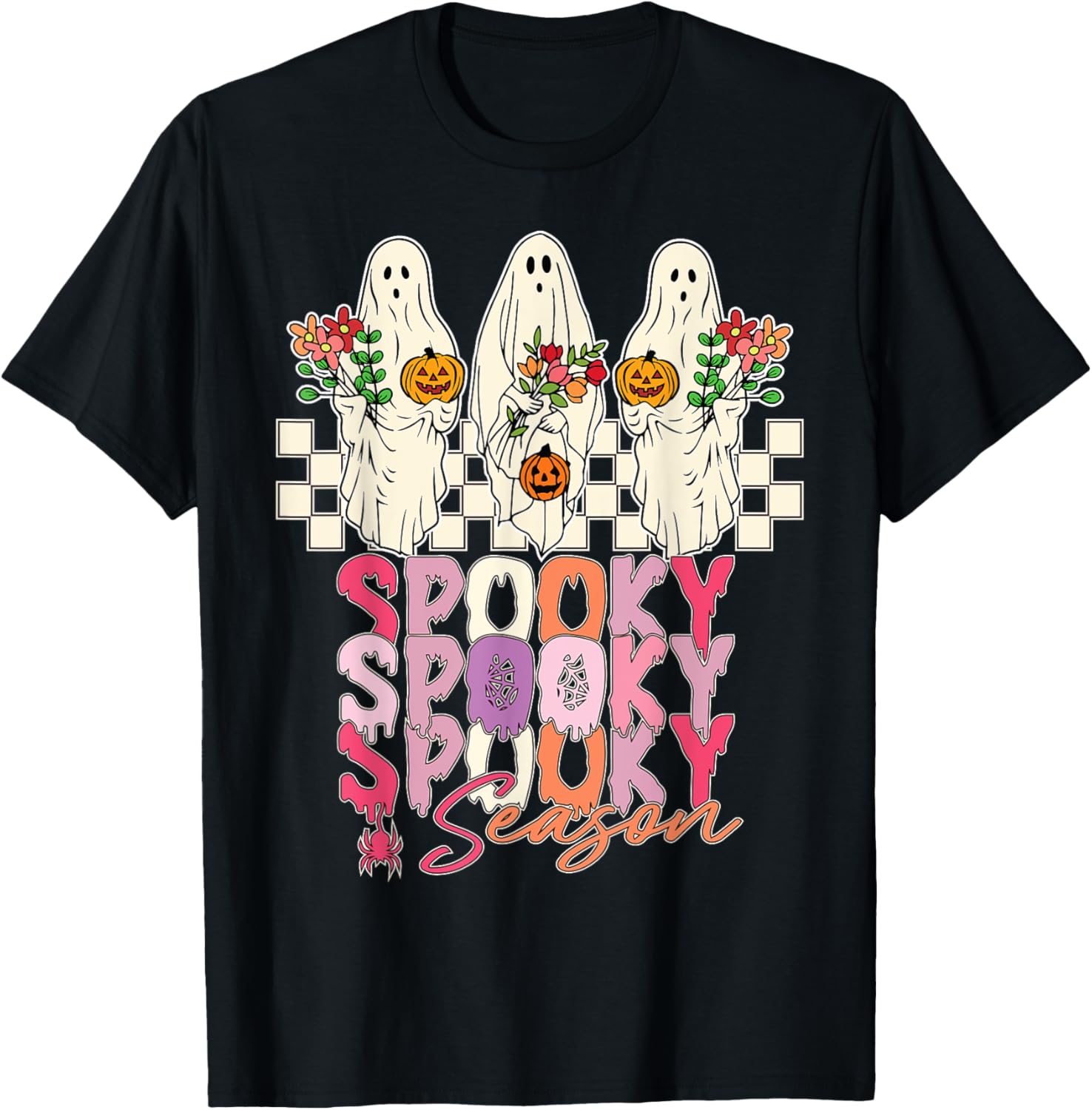 Groovy Floral Ghost Spooky Season Halloween T-Shirt