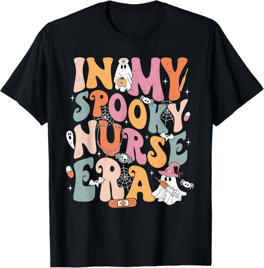 Groovy In My Spooky Nurse Era Ghost Halloween Nursing T-Shirt