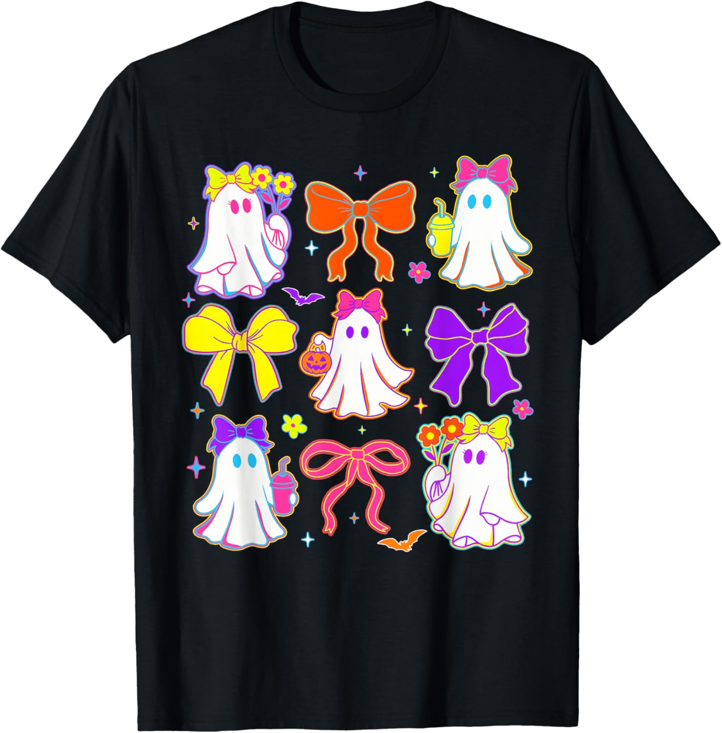 Halloween Coquette Bow Cute Ghosts Floral Girl Women Kid T-Shirt
