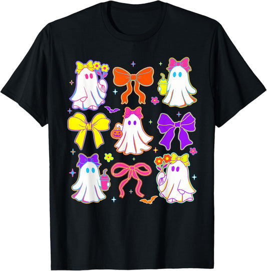Halloween Coquette Bow Cute Ghosts Floral Girl Women Kid T-Shirt