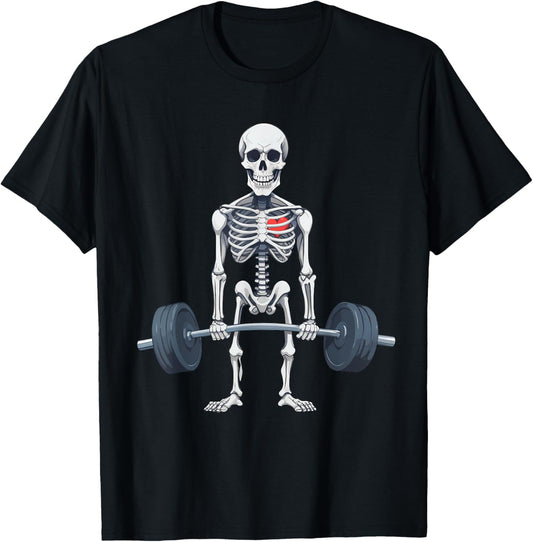 Halloween Skeleton Deadlift Funny Fitness Weightlifting Gym T-Shirt