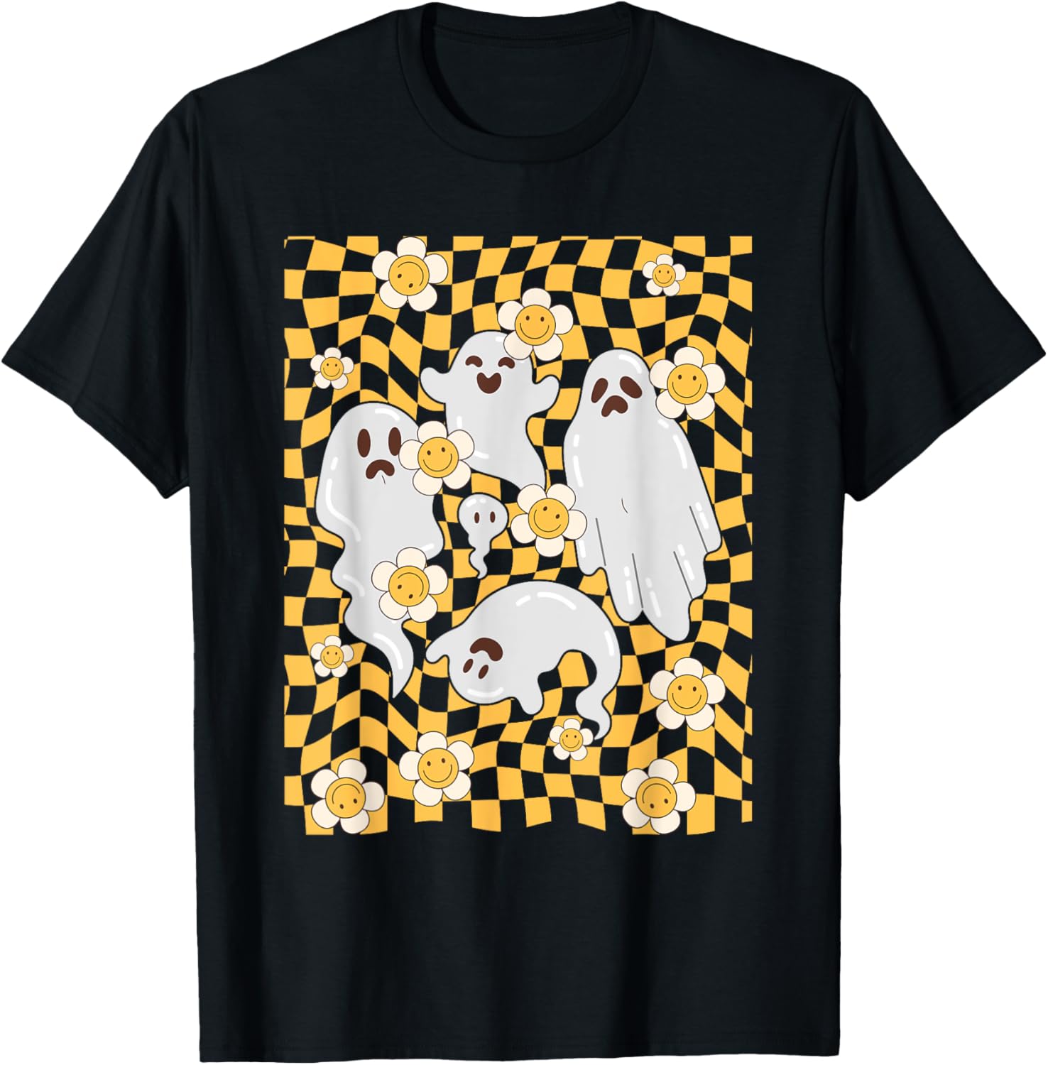 Halloween Ghosts Spooky Season Checker Board T-Shirt