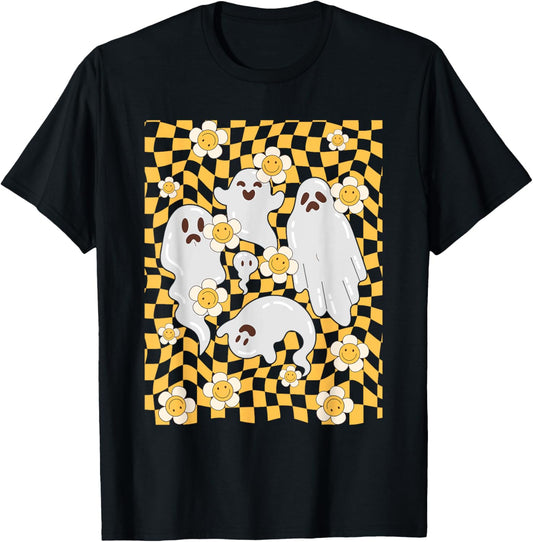 Halloween Ghosts Spooky Season Checker Board T-Shirt