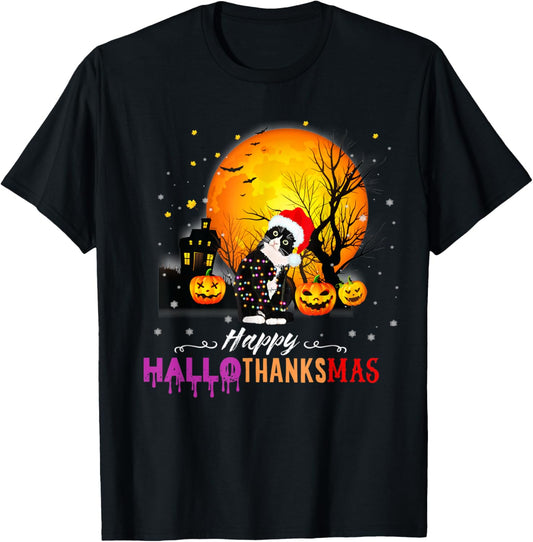 Hallo Thanks Mas Shirt Halloween Cat Thanksgiving Christmas Men Women Kids T-Shirt