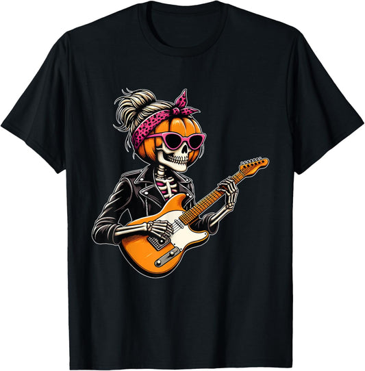 Guitarist Halloween Skeleton Spooky Season For Women T-Shirt