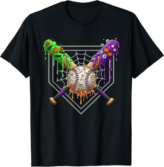 Baseball Home Plate Ice Cream Halloween Pumkin Spooky Season T-Shirt