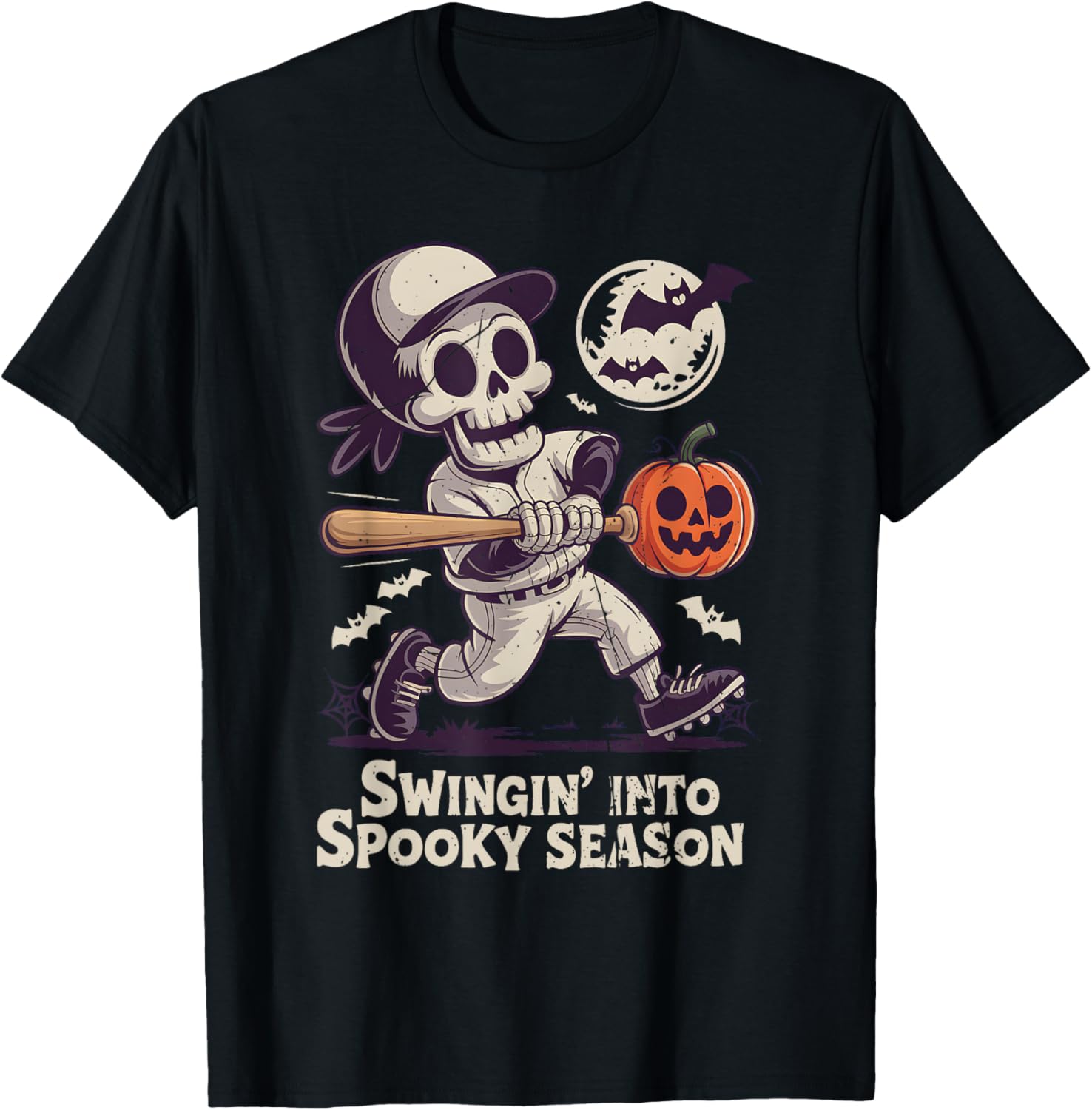 Halloween Skeleton Baseball Spooky Season Men Boys Kids T-Shirt