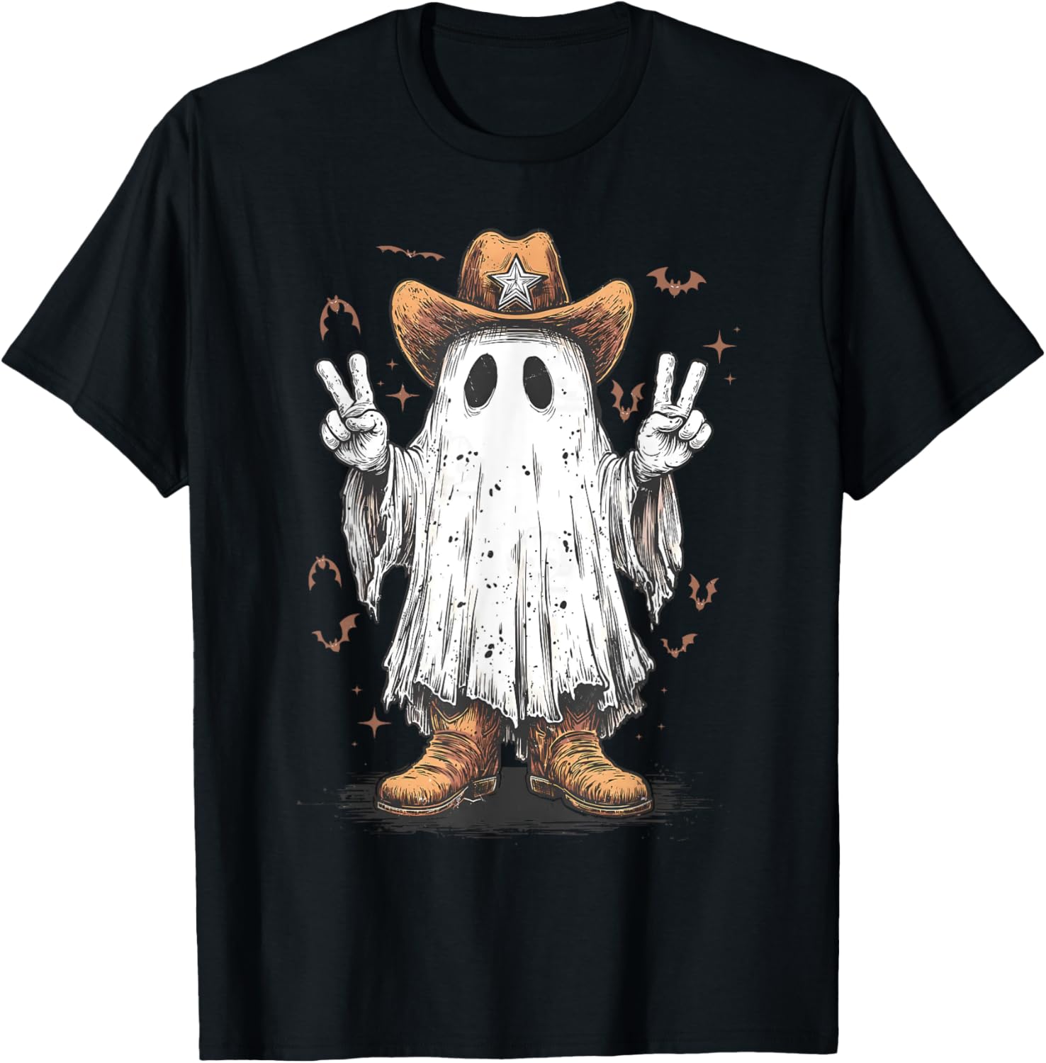 Halloween Funny Ghost Cowboy Western Spooky Season Vintage T-Shirt
