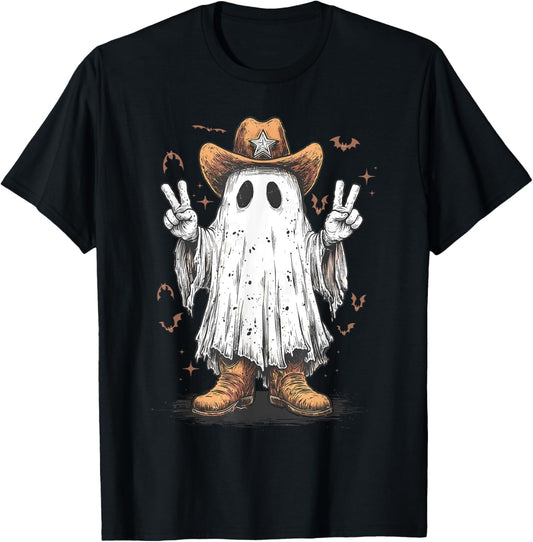 Halloween Funny Ghost Cowboy Western Spooky Season Vintage T-Shirt