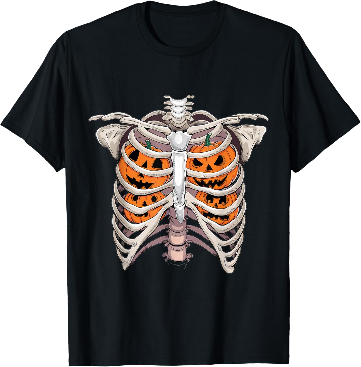 Halloween Rib Cage with Pumpkins Spooky Season T-Shirt