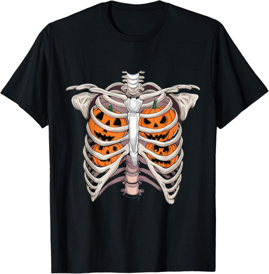 Halloween Rib Cage with Pumpkins Spooky Season T-Shirt