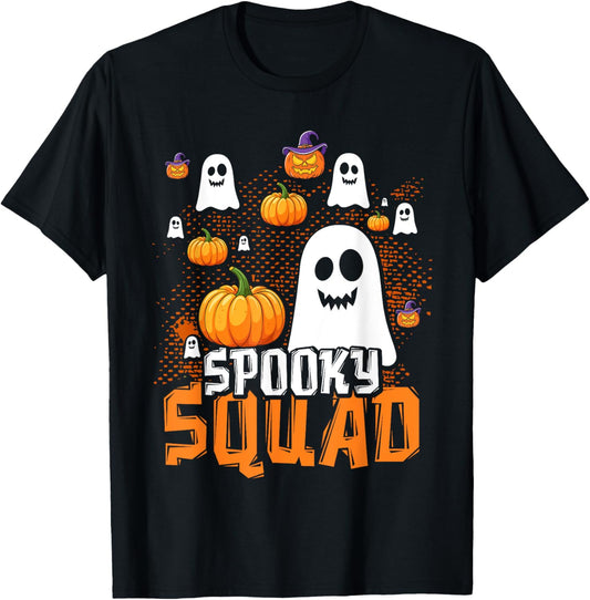 Groovy Spooky Squad Cute Ghost Pumpkin Funny Halloween Kids T-Shirt