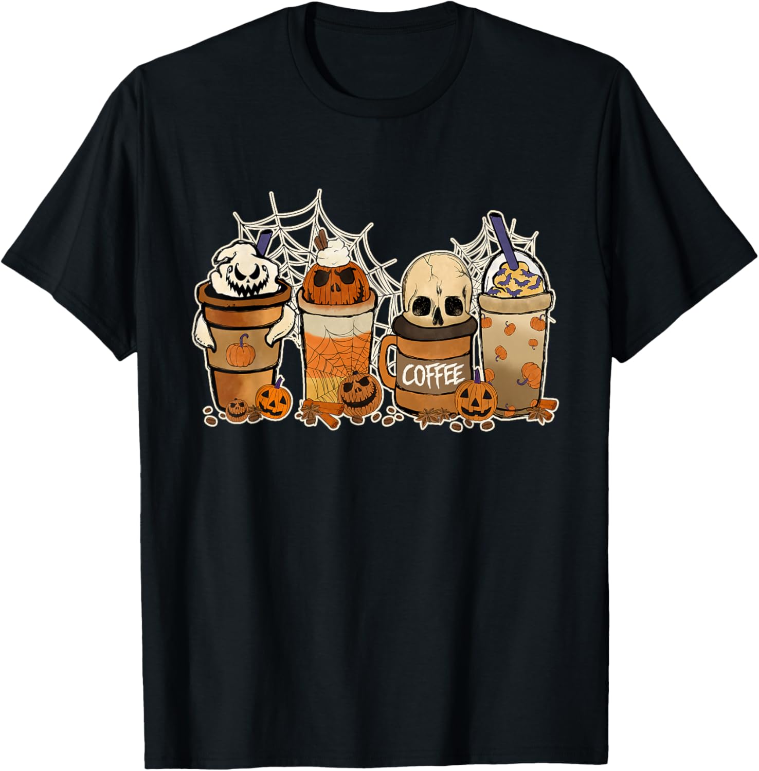 Halloween Spooky Season Coffee Lover Horror Movie And Coffee T-Shirt