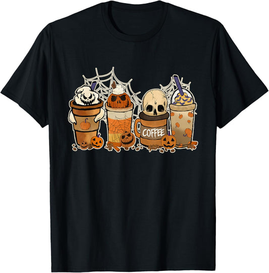 Halloween Spooky Season Coffee Lover Horror Movie And Coffee T-Shirt