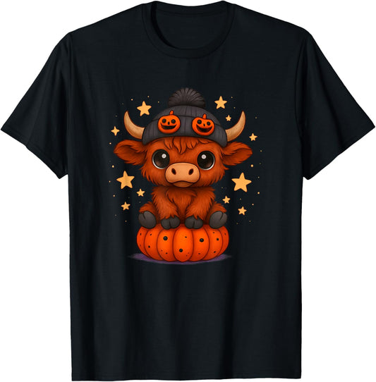 Halloween Highland Witchy Cow Spooky Season Pumpkin T-Shirt