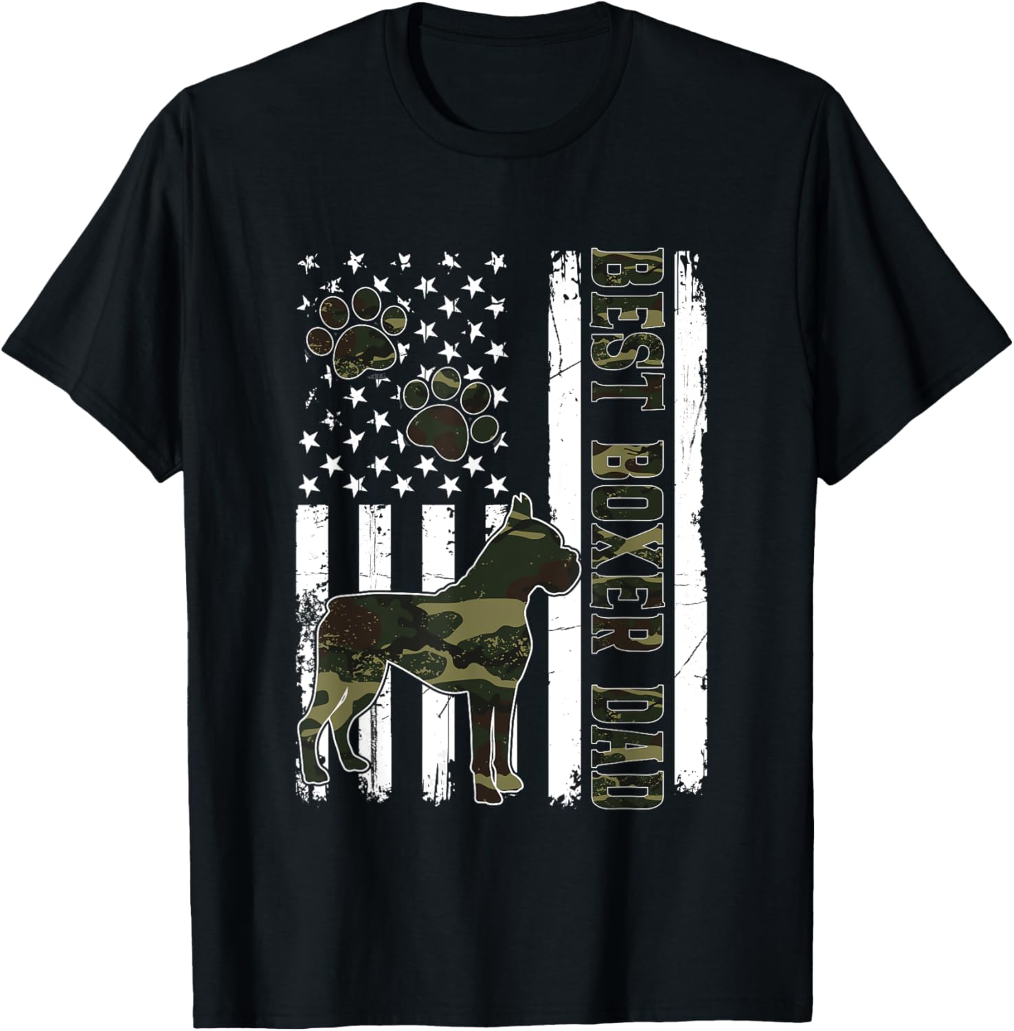 American Flag Best Boxer Dad Ever Tee Dog Dad T-Shirt