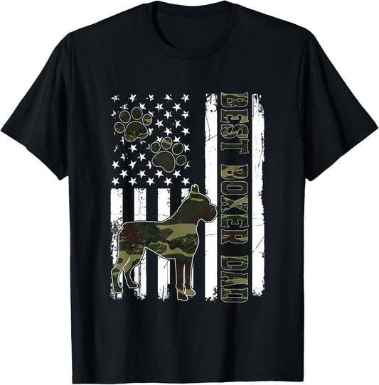 American Flag Best Boxer Dad Ever Tee Dog Dad T-Shirt