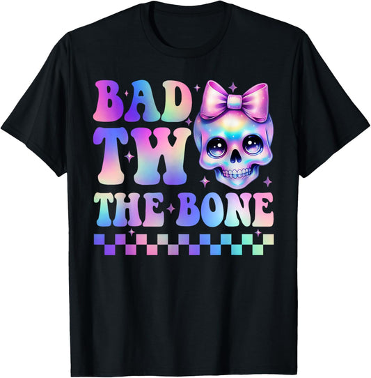 Bad Two The Bone 2nd Birthday Kid Girl Tie Dye Birthday T-Shirt