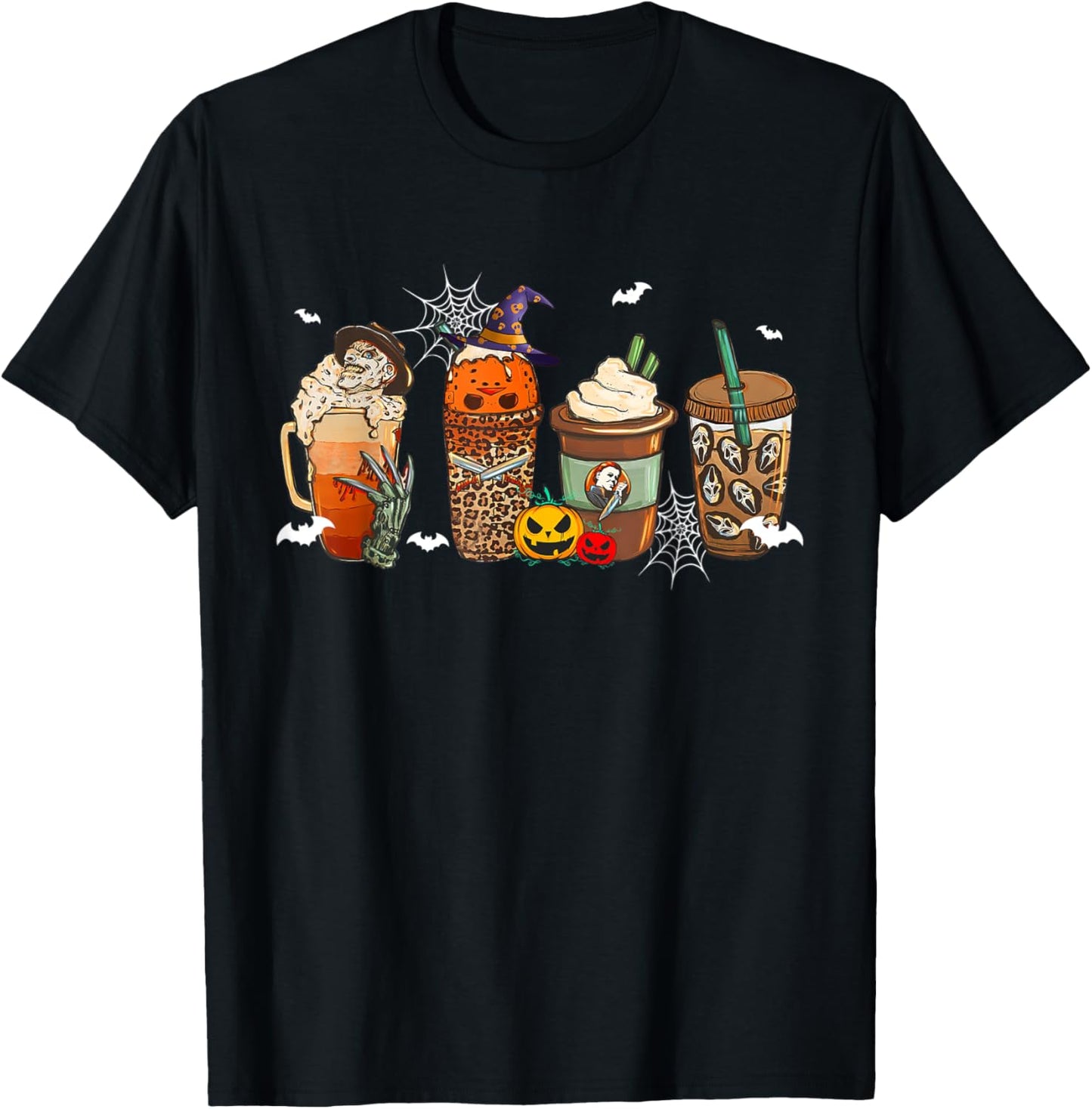 Halloween Horror Movie And Coffee Spooky Season Hello Fall T-Shirt