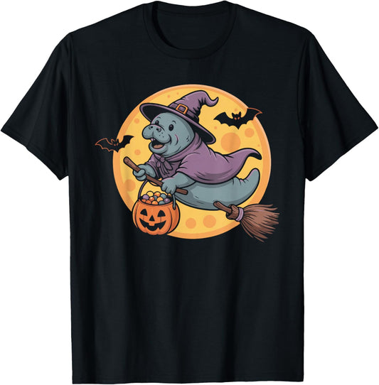 Halloween Manatee Witch Hat Pumpkin Spooky Season for Girls T-Shirt
