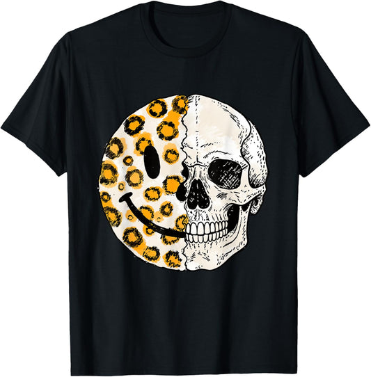 Halloween Skull Leopard Smile Face Fall Autumn Spooky Season T-Shirt