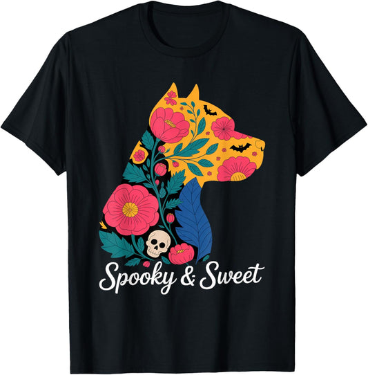 Artistic Floral Pitbull Halloween | Spooky &amp; Sweet Dog Mom T-Shirt