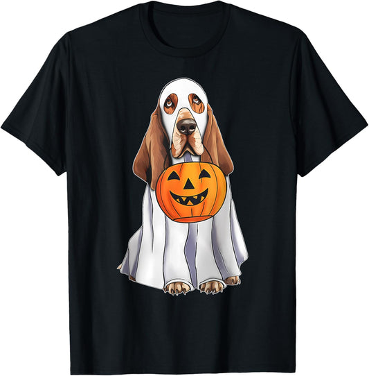 Basset Hound Ghost Pumpkin Halloween Costume Fall T-Shirt