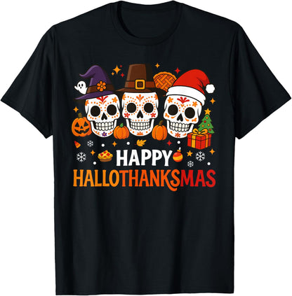 Halloween Thanksgiving Christmas Happy HalloThanksMas T-Shirt