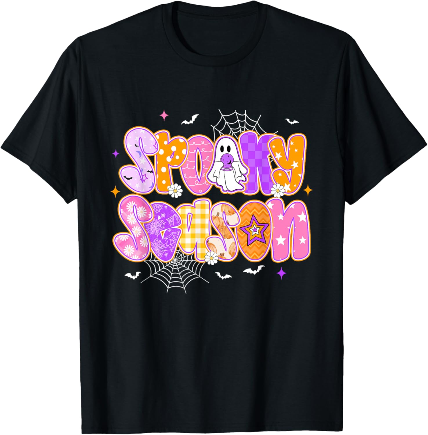 Groovy Spooky Season Floral Cute Ghost Halloween Flower T-Shirt