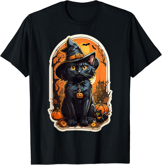 Halloween Cat Retro Cat Halloween Pumpkin Vintage T-Shirt
