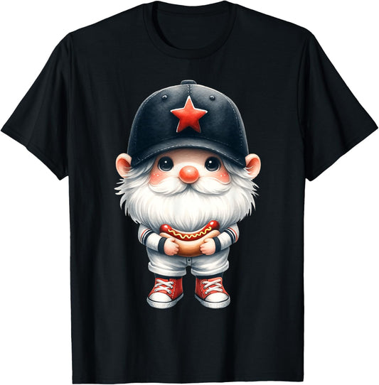 Baseball Hot Dog Dad Graphic For Men Baseball Grandpa Gnome T-Shirt