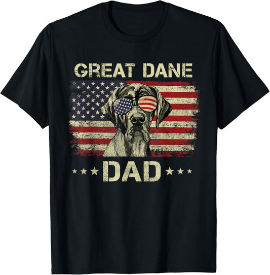 Great Dane Dad Dog Lovers American Flag 4th Of July T-Shirt