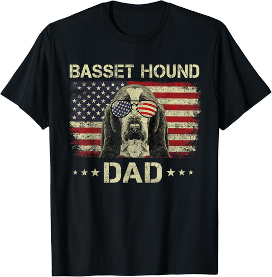 Basset Hound Dad Dog Lovers American Flag 4th Of July T-Shirt