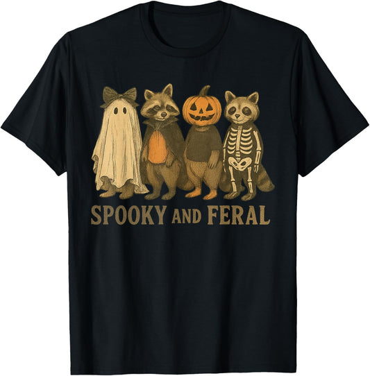 Halloween Raccoon Spooky and Feral Ghost Spooky Season T-Shirt