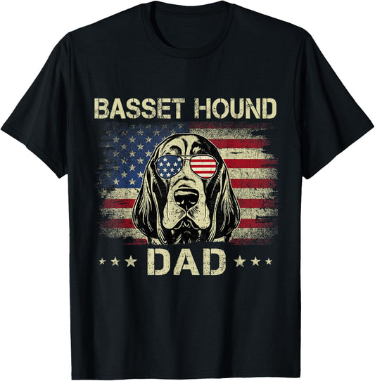 Basset Hound Dad Dog Vintage American Flag 4th Of July T-Shirt