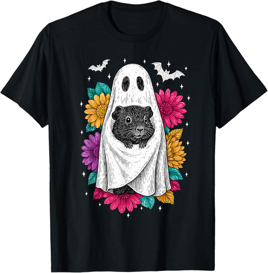 Guinea Pig Ghost Floral Retro Costume Halloween Cute Art T-Shirt