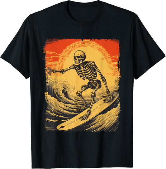 Halloween Skeleton Surfing Surfboard Spooky Season Costume T-Shirt
