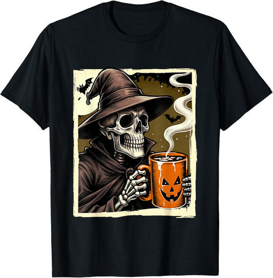Halloween Skeleton Drink Hot Cocoa Dead Inside Spooky Season T-Shirt