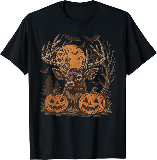 Halloween Deer Buck with Pumpkin Antlers Fall Spooky Night T-Shirt