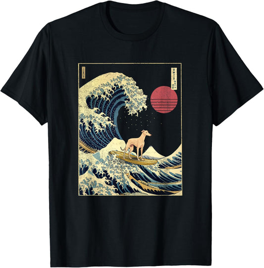 Greyhound Japanese Kanagawa Wave Funny Surf Dog T-Shirt